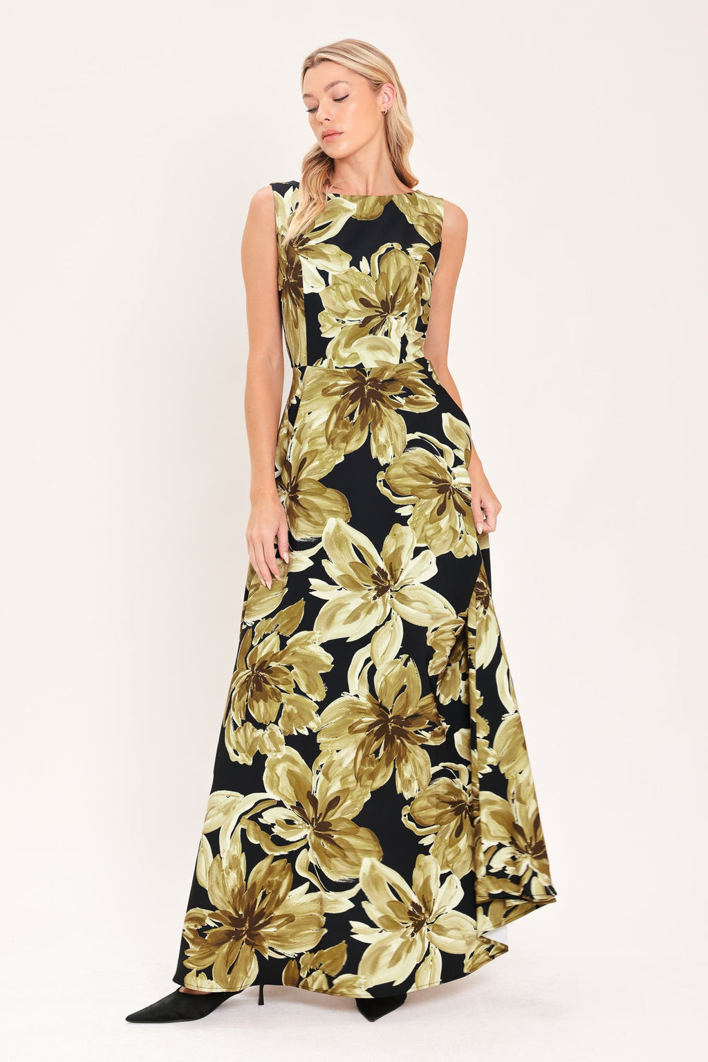 Antique Gold Bloom Maxi Dress