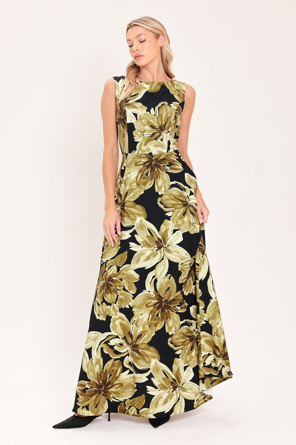 Antique Gold Bloom Maxi Dress