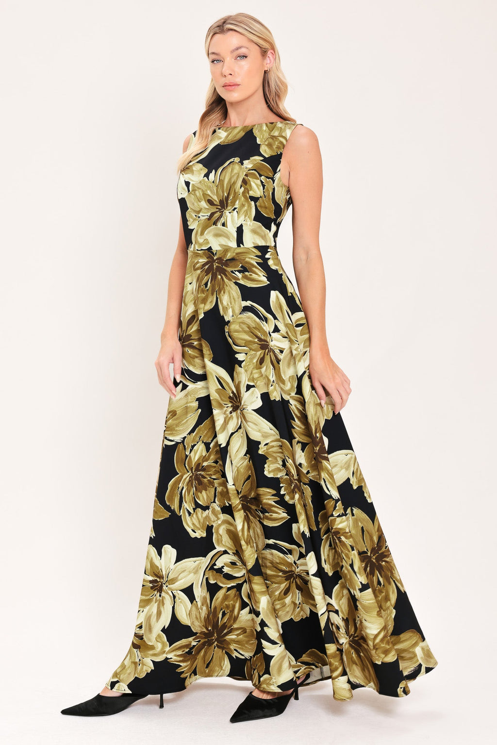 Antique Gold Bloom Maxi Dress