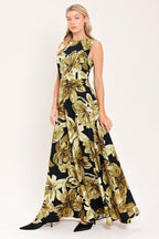 Antique Gold Bloom Maxi Dress