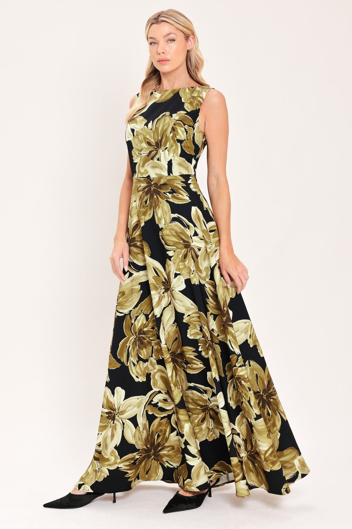 Antique Gold Bloom Maxi Dress