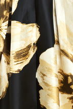 Noir Charm Black Printed Belted Full-Skirt Midi Dress