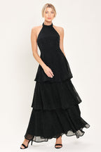 Midnight Spark Black Embellished Halter Maxi Dress