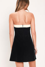 Bow & Velvet Black/Ivory Bow-Detail Mini Dress