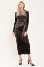Espresso Evening Velvet Sequin-Scarf Midi Dress