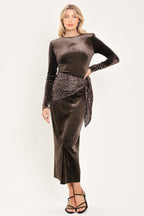 Espresso Evening Velvet Sequin-Scarf Midi Dress