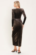 Espresso Evening Velvet Sequin-Scarf Midi Dress