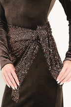 Espresso Evening Velvet Sequin-Scarf Midi Dress