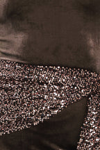 Espresso Evening Velvet Sequin-Scarf Midi Dress