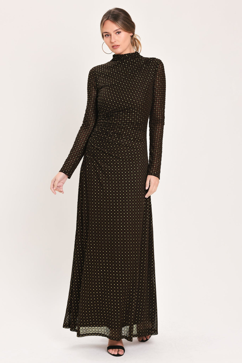 Cocoa Veil Burnout Velvet Mesh Maxi Dress