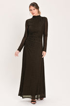 Cocoa Veil Burnout Velvet Mesh Maxi Dress