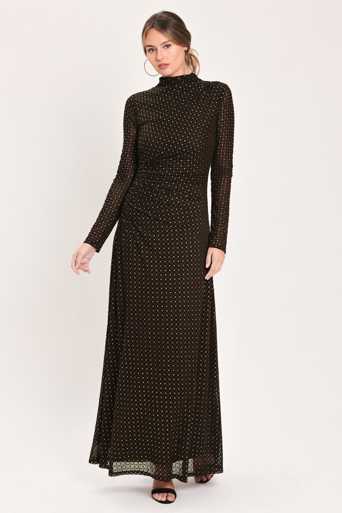 Cocoa Veil Burnout Velvet Mesh Maxi Dress