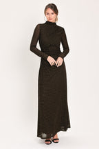 Cocoa Veil Burnout Velvet Mesh Maxi Dress