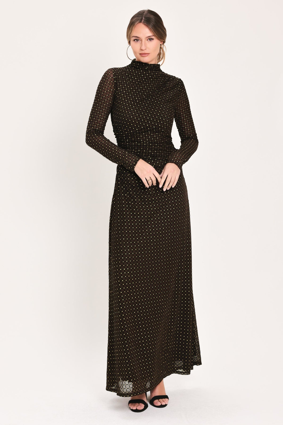 Cocoa Veil Burnout Velvet Mesh Maxi Dress