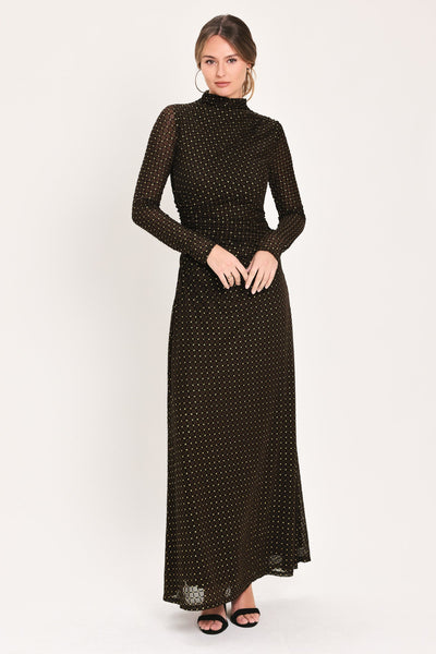 Cocoa Veil Burnout Velvet Mesh Maxi Dress