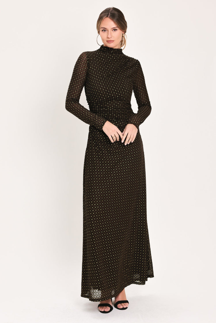 Cocoa Veil Burnout Velvet Mesh Maxi Dress
