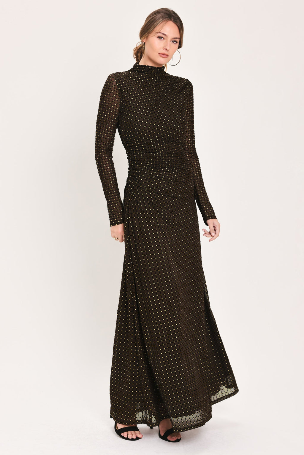 Cocoa Veil Burnout Velvet Mesh Maxi Dress