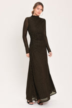 Cocoa Veil Burnout Velvet Mesh Maxi Dress