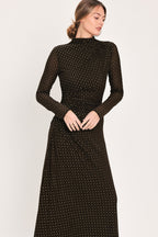 Cocoa Veil Burnout Velvet Mesh Maxi Dress