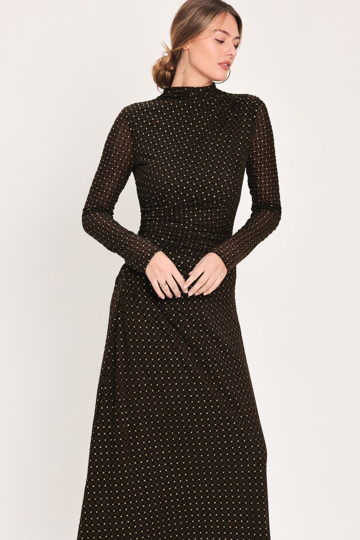 Cocoa Veil Burnout Velvet Mesh Maxi Dress