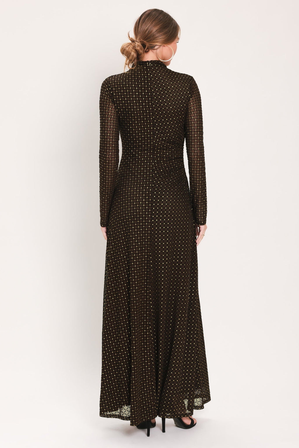 Cocoa Veil Burnout Velvet Mesh Maxi Dress