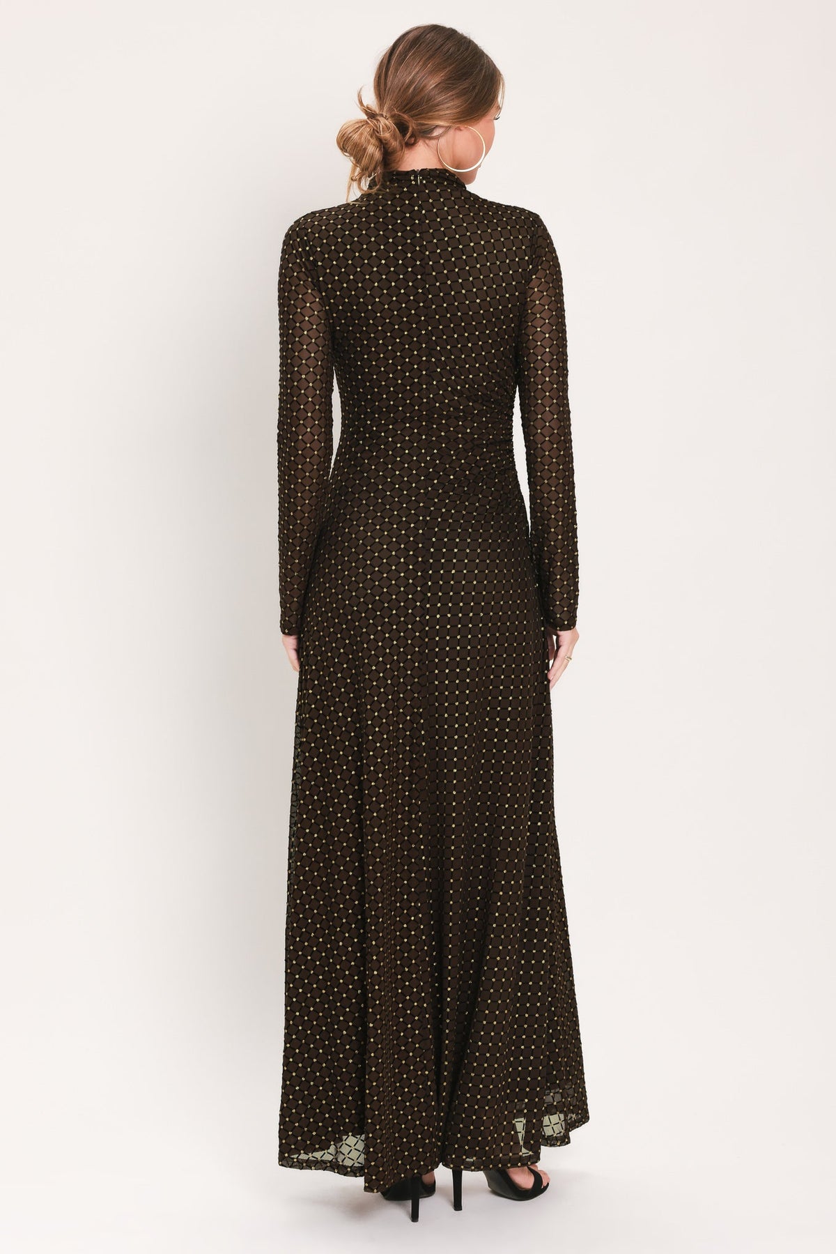 Cocoa Veil Burnout Velvet Mesh Maxi Dress