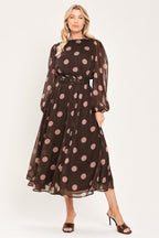 Mauve Mocha Polka Dot Midi Dress