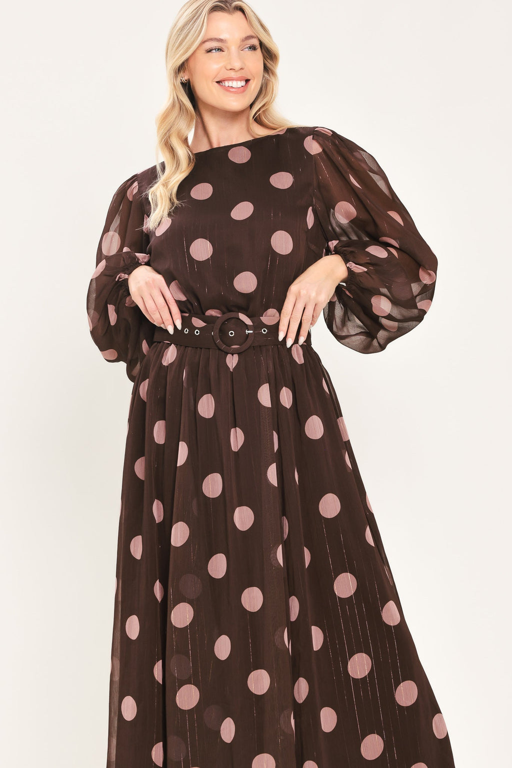 Mauve Mocha Polka Dot Midi Dress