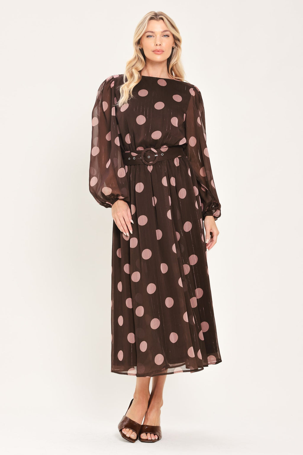Mauve Mocha Polka Dot Midi Dress