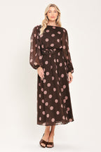 Mauve Mocha Polka Dot Midi Dress