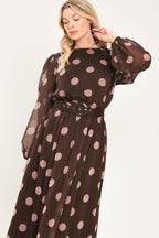 Mauve Mocha Polka Dot Midi Dress