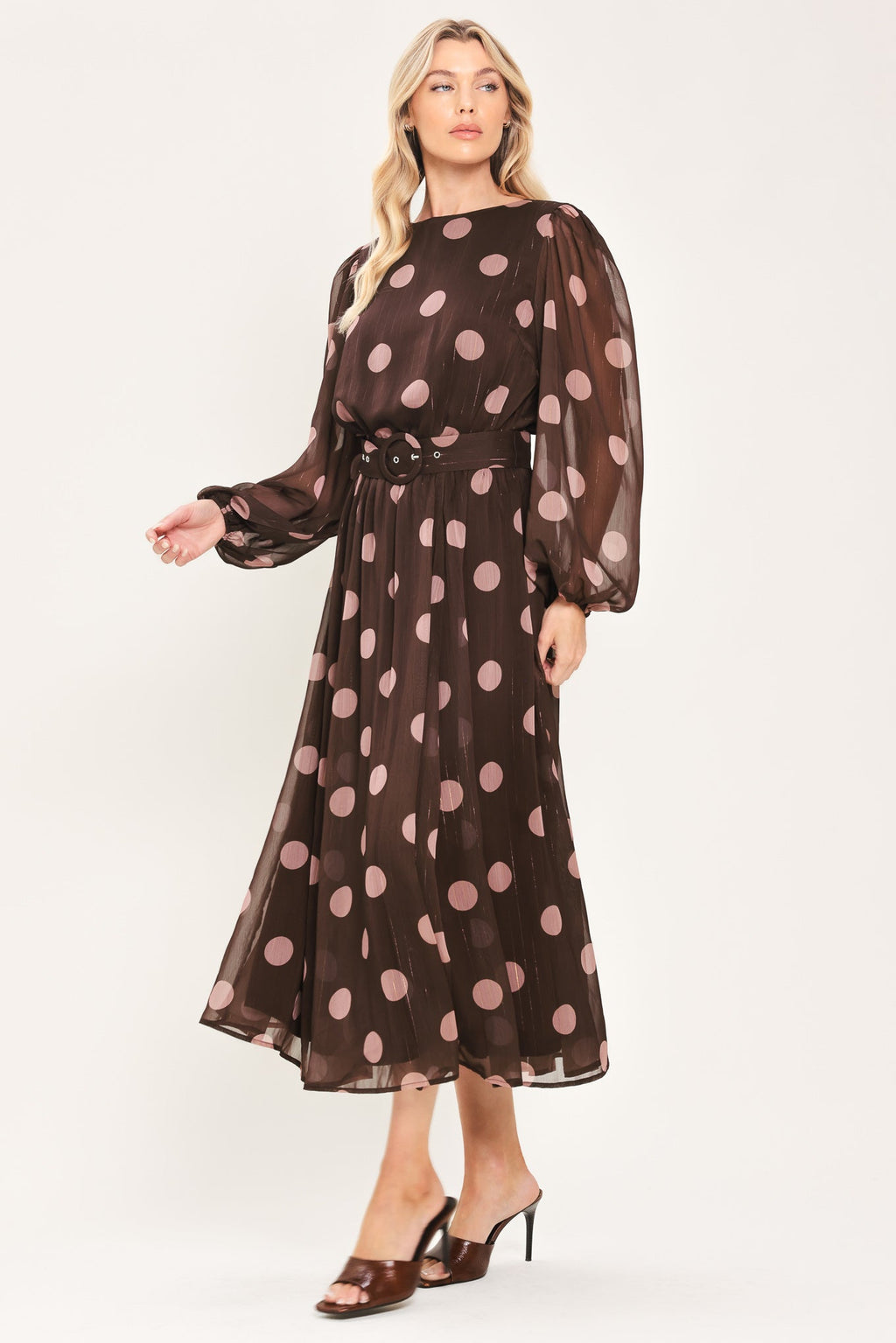 Mauve Mocha Polka Dot Midi Dress