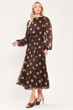 Mauve Mocha Polka Dot Midi Dress