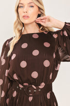 Mauve Mocha Polka Dot Midi Dress