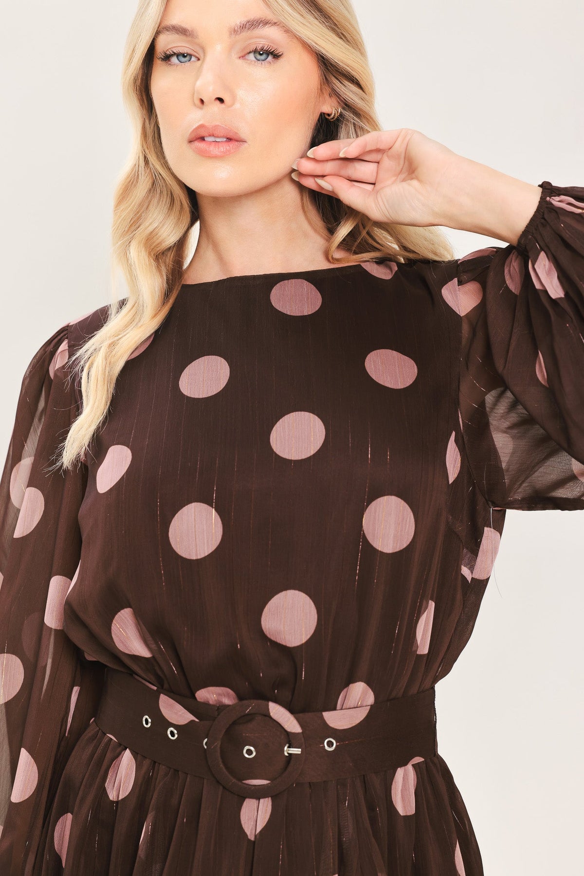 Mauve Mocha Polka Dot Midi Dress