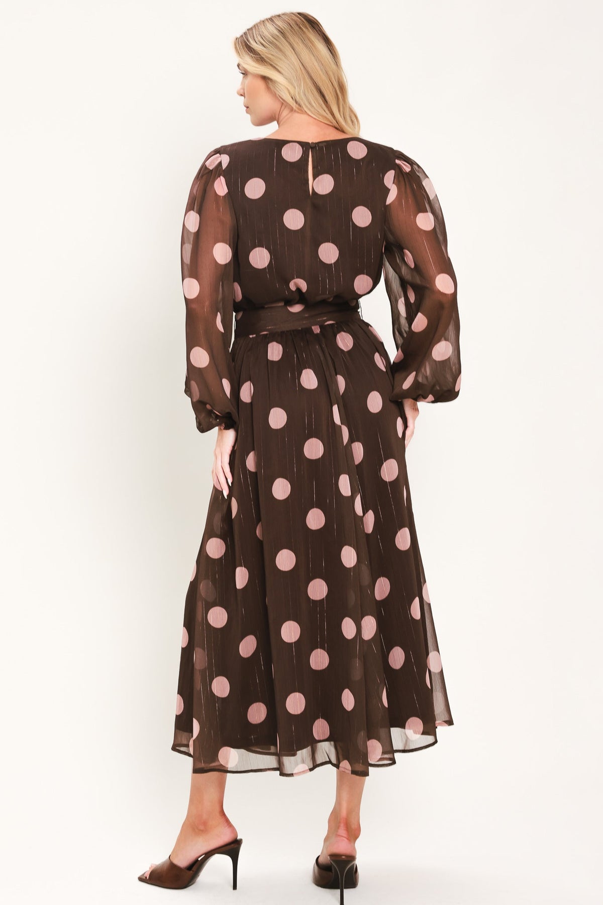 Mauve Mocha Polka Dot Midi Dress