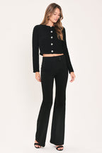 Polished Moment Jewel-Button Cropped Sweater Top