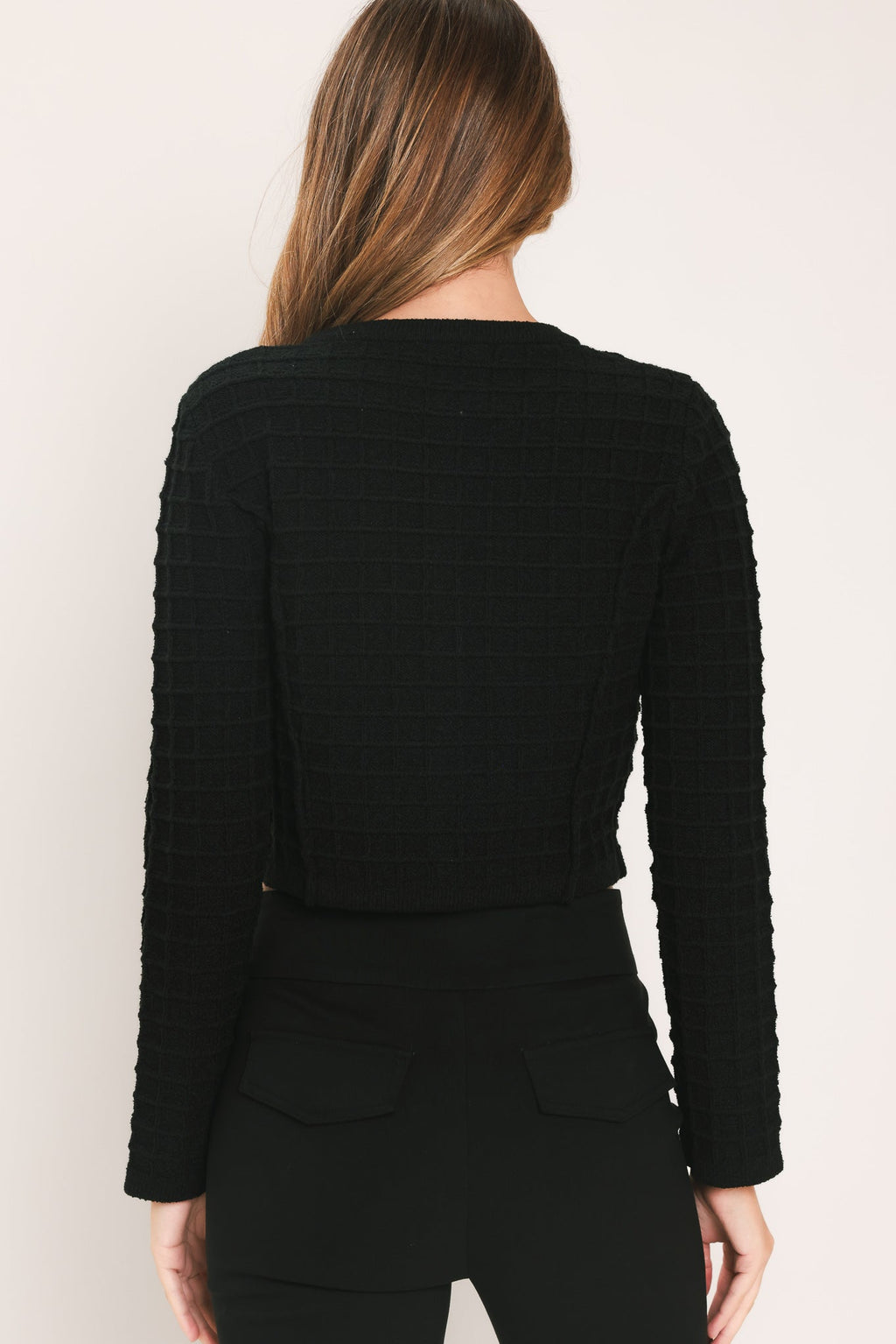 Polished Moment Jewel-Button Cropped Sweater Top