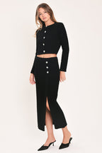 Polished Moment Jewel-Button Cropped Sweater Top