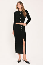 Polished Moment Jewel-Button Cropped Sweater Top