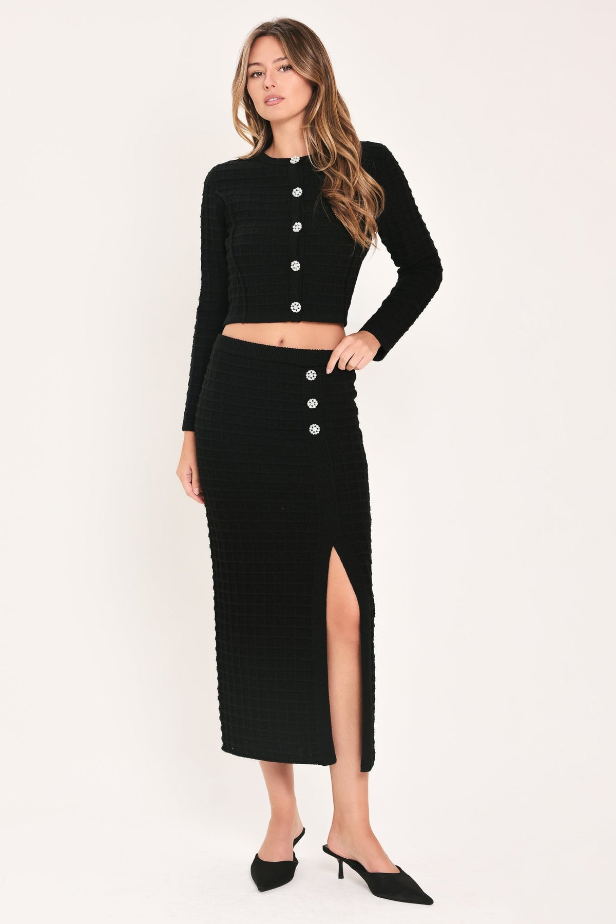Polished Moment Jewel-Button Cropped Sweater Top