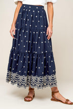 Bebe Alert Navy Woven Midi Skirt