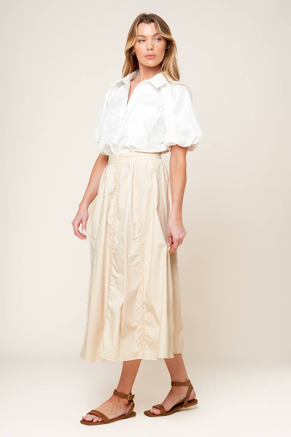 LAYTON CREAM WOVEN MIDI SKIRT