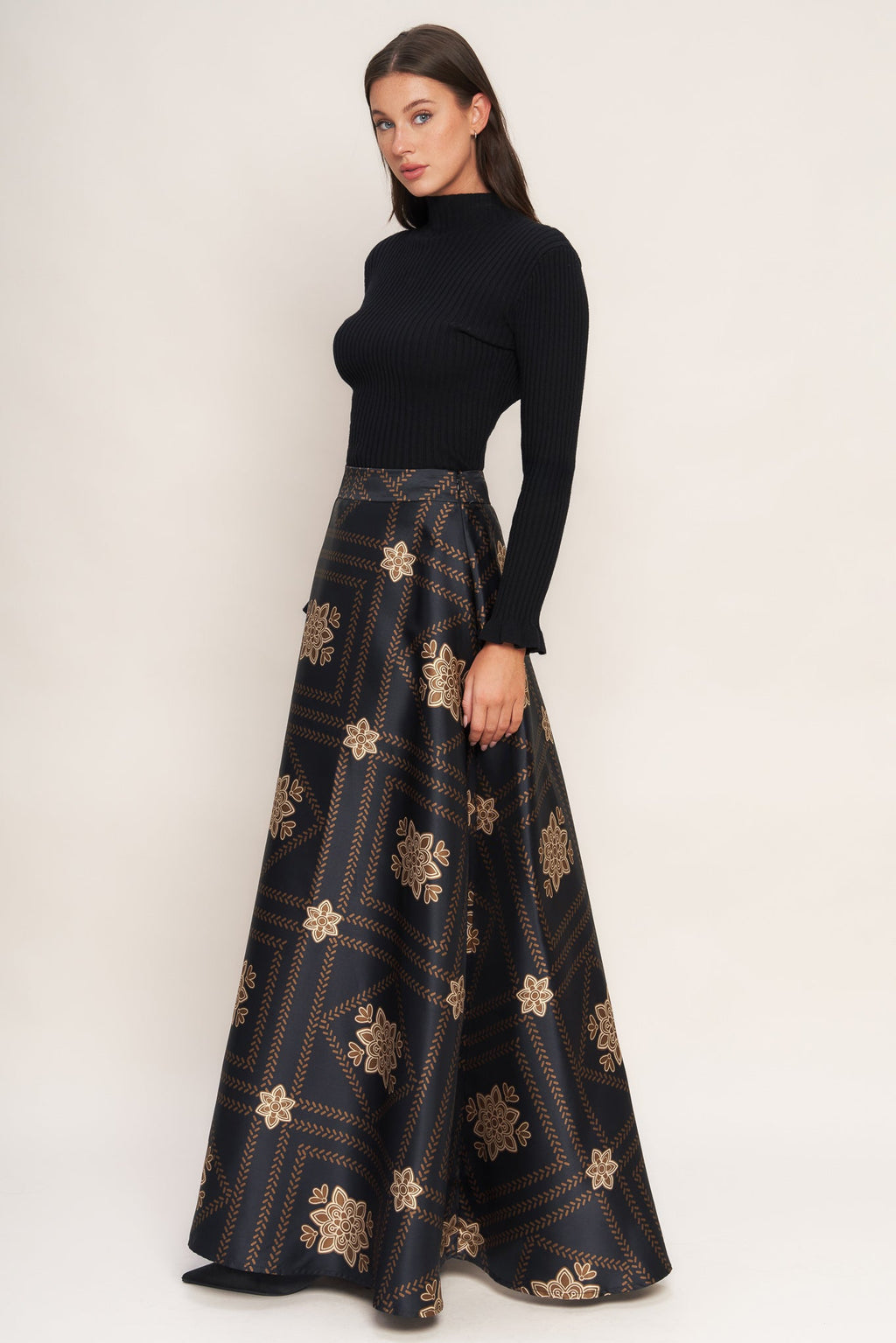 ORNAMENTAL NIGHTS WOVEN MAXI CIRCLE SKIRT