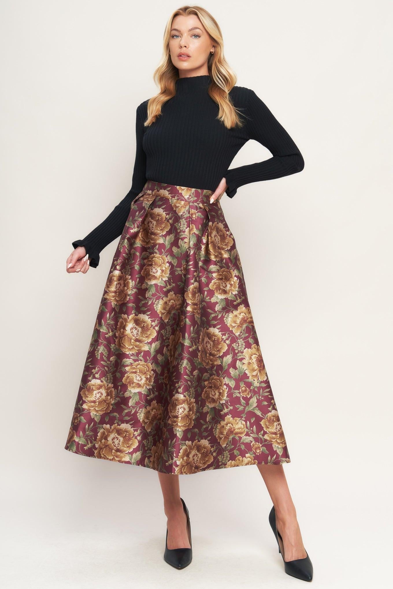 Evening Botanicals Full Midi Skirt