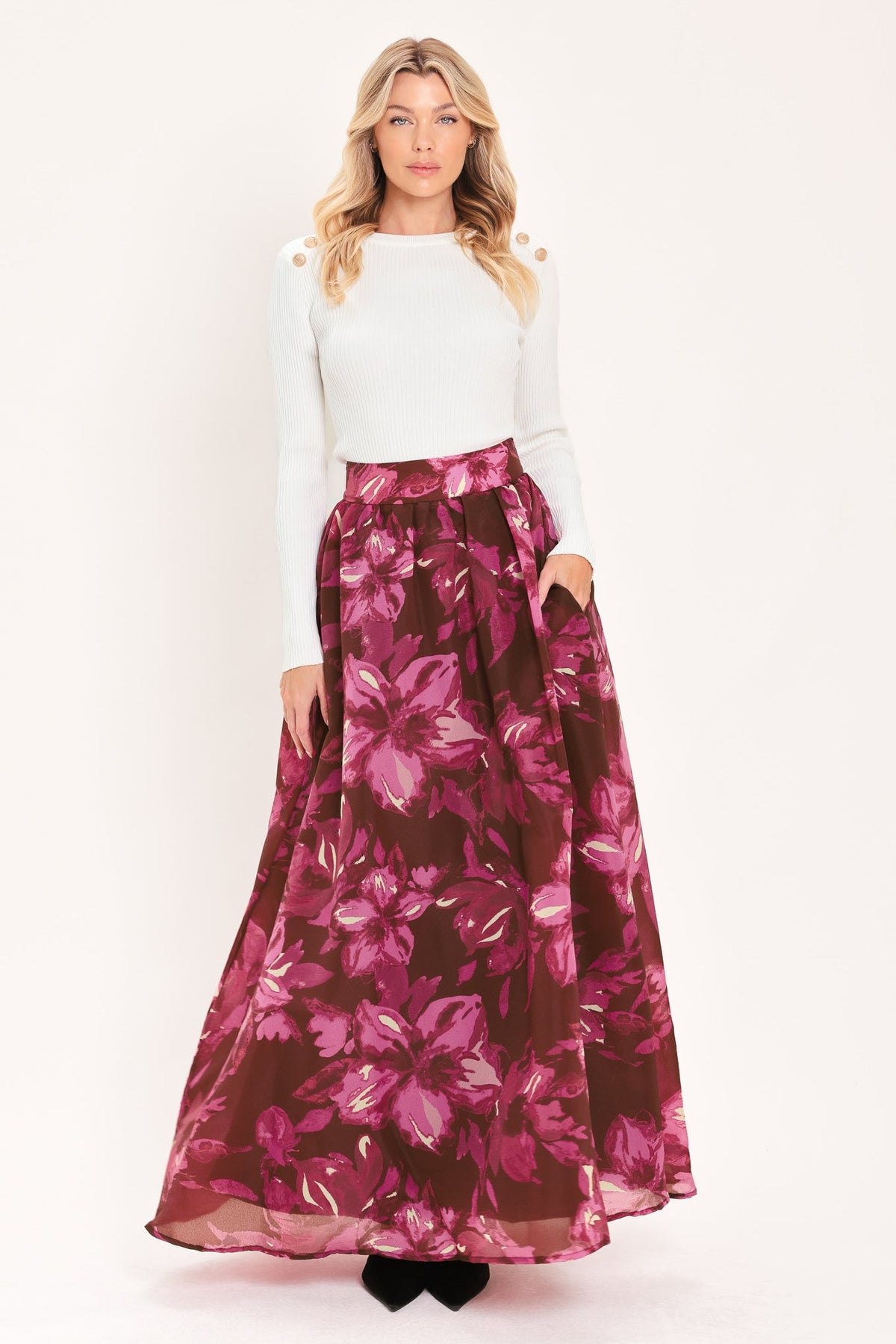 Magenta Bloom Cascade Maxi Full Skirt