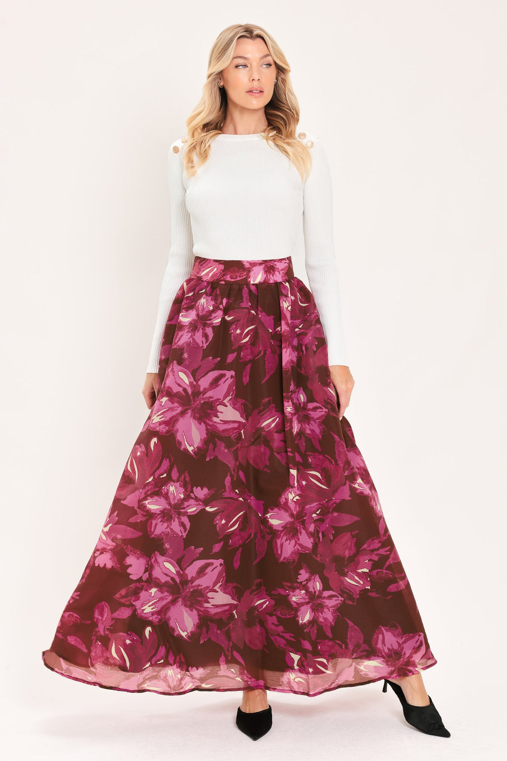 Magenta Bloom Cascade Maxi Full Skirt