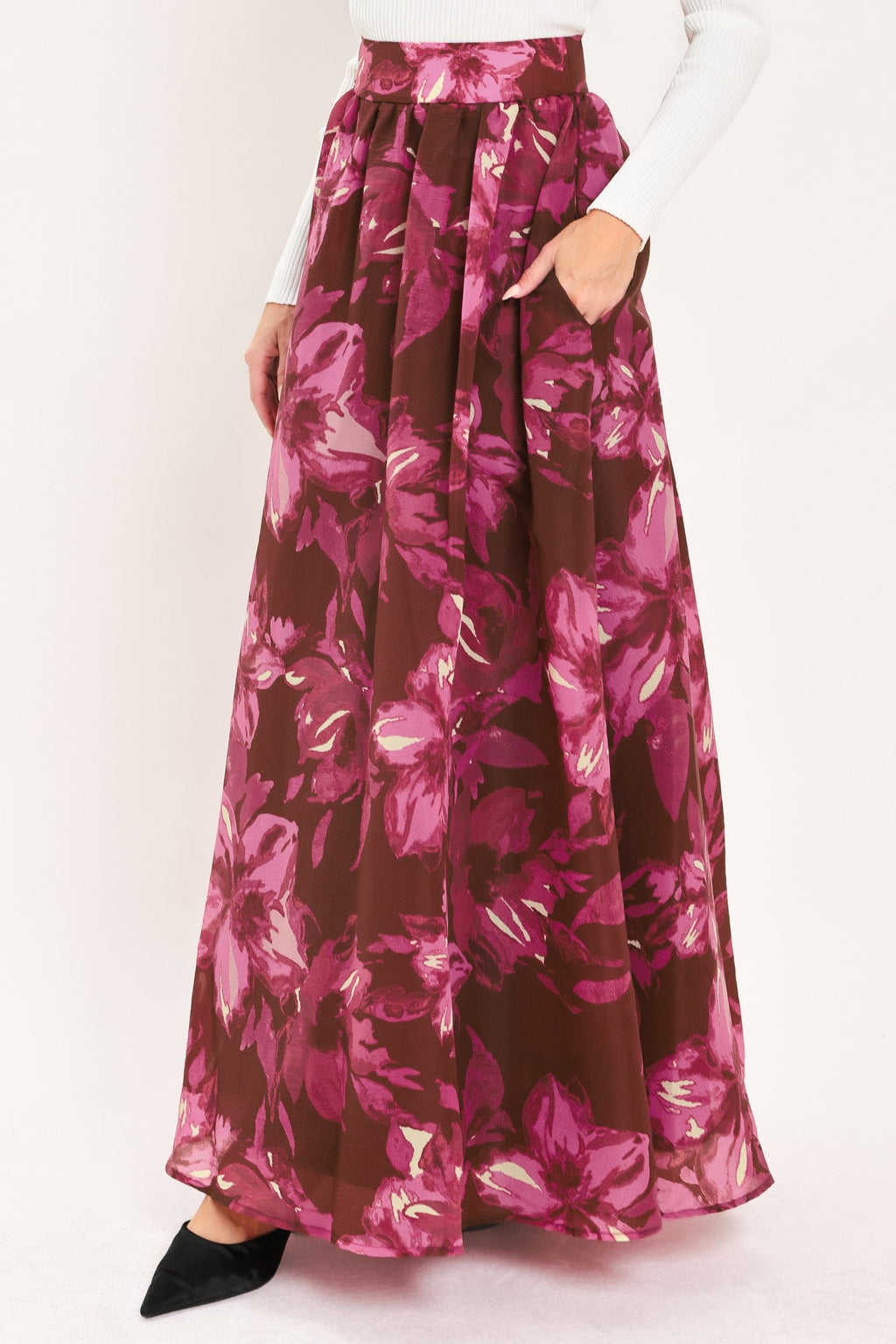 Magenta Bloom Cascade Maxi Full Skirt