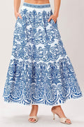 Azure Ornate Woven Full Midi Skirt