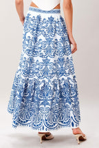 Azure Ornate Woven Full Midi Skirt